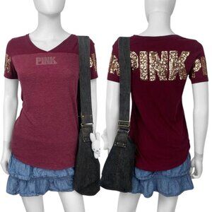 00s 2010s Victorias Secret PINK Bling Logo Tshirt Sz XS